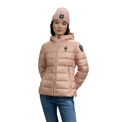 Piumino Donna corto Charme rosa modella frontale